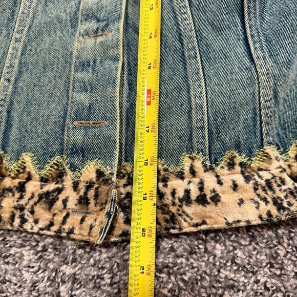 Newport News Vintage 90s Patchwork Denim Jean Jacket Coat Leopard Small 4 - Picture 6 of 6